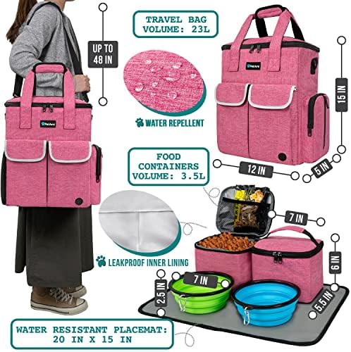 PetAmi Dog Travel Bag Organizer, Pet Supplies Diaper Tote, Pink - Image 2