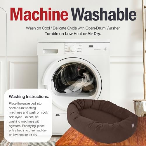Majestic Pet 40 Inch Suede Calming Dog Bed Washable – Cozy Soft Round Dog Bed w/Spine Support for Dogs to Rest Head - Fluffy Donut Dog Bed 40x29x9 (Inch) - Round Pet Bed Large – Chocolate (2025) - Image 7
