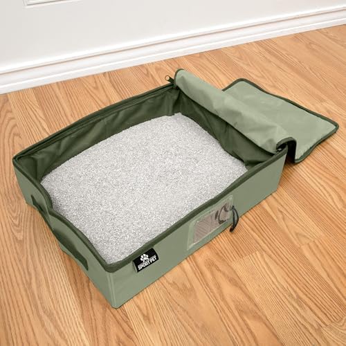 SportPet Designs Portable Travel Litter Box for Cats, Large Collapsible with Zippered Lid, Water-Resistant & Leak-Resistant Cat Litter Tray for Travel, Green - Image 6