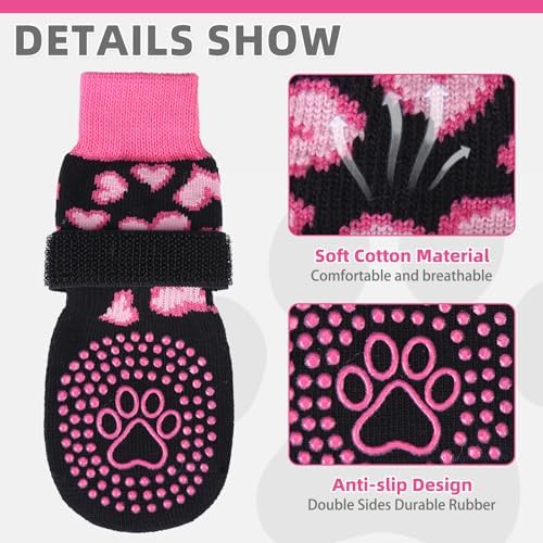 KOOLTAIL Valentines Dog Socks Shoes Costume to Prevent Licking Paws, Winter Dog Boots & Paw Protector for Hardwood Floors Anti Slip,Traction Control Grip Booties for Small Medium Large Senior Dogs, SM - Image 3