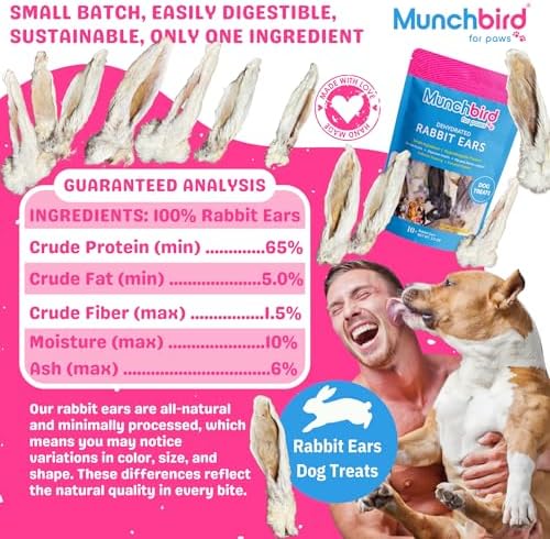 Munchbird Dehydrated Rabbit Ears for Dogs (4pcs) European Furry Rabbit Natural Fiber for Digestive Health - Image 5