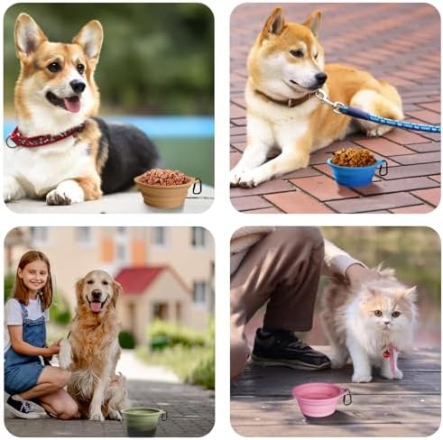 PetBonus 2-Pack Silicone Collapsible Dog Bowls, BPA Free Dishwasher Safe, Portable Foldable Expandable Travel Bowl, Food Water Feeding Cup Dish for Dogs Cats with 2 Carabiners (Army Green, Navy Blue) - Image 6