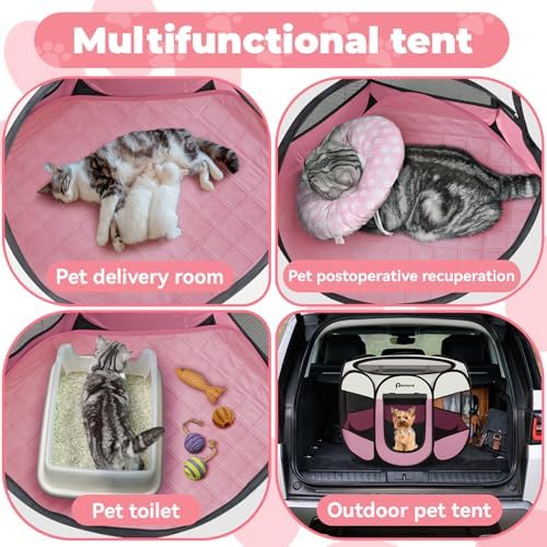 Persure Cat Dog Playpen Tent Crate Cage with Washable Pee Pad(Pink,Small) - Image 3