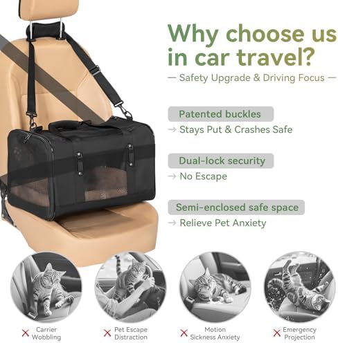 Petsfit Large Cat Carrier for Car Travel, Patented Seat Belt Buckle, 20 lb - Image 2