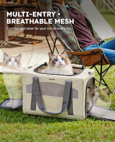 Pecute Cat Carrier Stable, Pet Carrier with Privacy Partition,Beige - Image 5