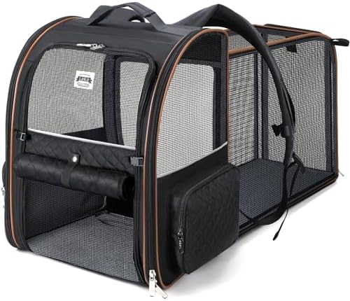Large Cat Backpack Carrier Expandable Pet Carrier Backpack for Small Dogs Medium Cats Fit Up to 18 Lbs, Dog Backpack Carrier, Foldable Puppy Backpack Carrier for Travel,Black by LEKEBOBOR
