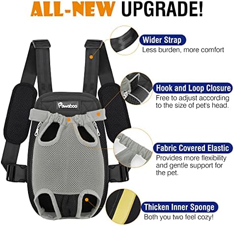 Pawaboo Pet Carrier Backpack, Adjustable Pet Front Cat Dog Carrier Backpack Travel Bag, Legs Out, Easy-Fit for Traveling Hiking Camping for Small Medium Dogs Cats Puppies, Extra Large, Gray - Image 4