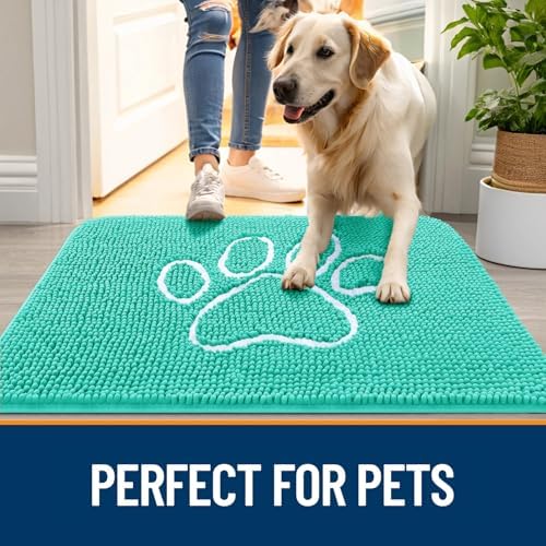 OLANLY Dog Door Mat for Muddy Paws 59x35, Paw Print Design Chenille Mud Mat - Image 6