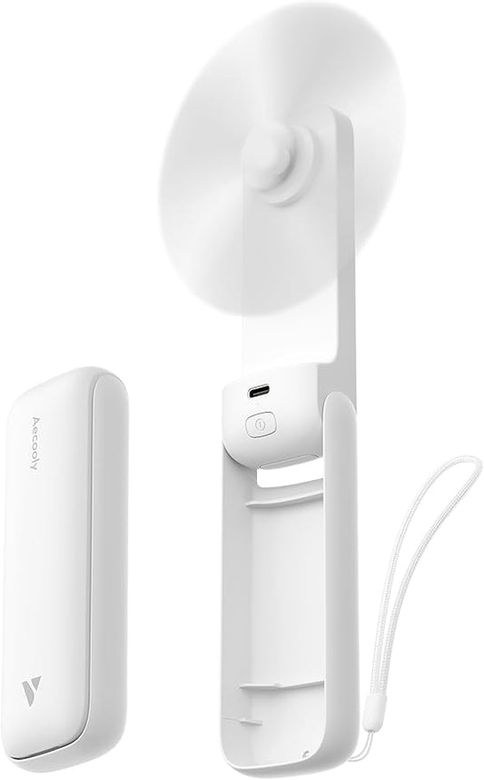 Aecooly Slim Portable Fan 2 Pack, Thin Handheld Fan, USB Rechargeable Mini Personal [24H Max Cooling Time], Battery Powered Small Foldable Pocket for Travel, Summer, Gifts for Women, Girls -White by Aecooly