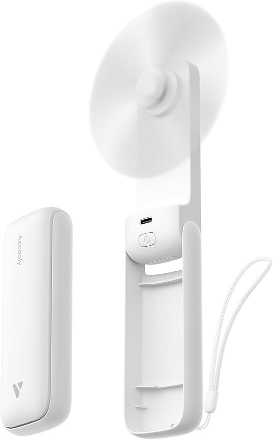 Aecooly Slim Portable Fan, Thin Handheld Fan, USB Rechargeable Mini Personal [24H Max Cooling Time], Battery Powered Small Foldable Pocket for Travel, Summer, Gifts for Women, Girls -White by Aecooly