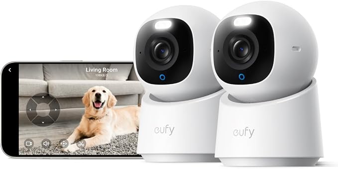 eufy Security 4K Indoor Camera E30 -No Subscription,Pan & Tilt,AI Auto Tracking,Color Night Vision,Pet/Baby/Nanny Camera with Two-Way Audio,AI Human/Pet Detection,Works with HomeKit (2-Pack) by Unknown
