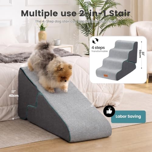 Gardner Pet Dog Stairs for Small Dogs 22" H, 2 in 1 Transformable 4-Step Pet Stairs and Dog Ramp for Couch Bed (23-27 in), Grey Adjustable Pet Steps - Image 2