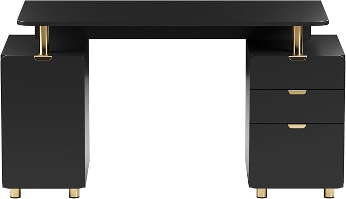 Techni Mobili 57"W Computer Desk w/ 3 Drawers & Storage Cabinet, Black/Gold | Home office workstation, durable construction, everyday productivity, Ideal for home office, Workspace organization - Image 5