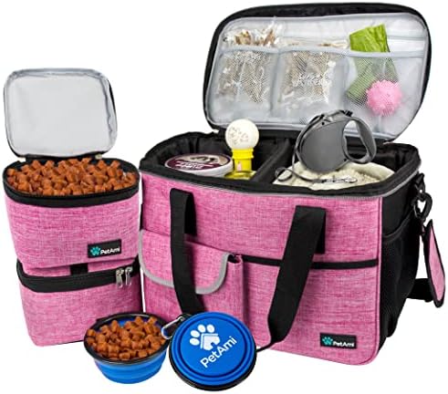PetAmi Dog Travel Bag Organizer, Pet Supplies Tote Diaper Bag, Pink Medium by PetAmi