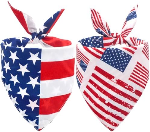 2PCS Dual-Layer Design Patriotic Dog Bandanas Outfit,Large Summer Triangle Reversible Memorial Day Independence Day American Flag 4th of July Scarf for Big Boy and Girl Dogs Red White Blue by CozyHaus