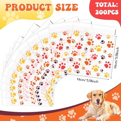 Pasimy 200 Pcs Dog Paw Treat Bags, Clear Self Adhesive Fall Color - Image 2