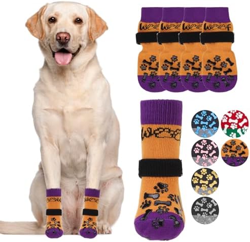 KOOLTAIL Anti Slip Halloween Dog Socks to Prevent Licking Paws, Dog Costume Boots&Paw Protector with Grippers for Hardwood Floors, Warm Winter Traction Control Booties for Small Medium Large Dogs, L by KOOLTAIL