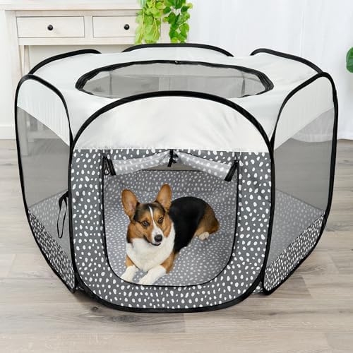 Furhaven Portable Dog Playpen Cat Tent, Pet Playground,Kennel Foldable Indoor Outdoor Zippered Puppy Crate - Gray Pebbles, Large - Image 2