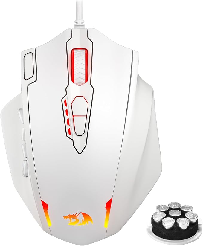 Redragon M908 Impact RGB LED MMO Gaming Mouse with 12 Side Buttons, Optical Wired Ergonomic Mouse with Max 12,400DPI, High Precision, 18 Programmable Macro Shortcuts, Comfort Grip, White | Stable Lag-Free Connection, Redefine Keybinding Macro, Vibing B... - Image 9