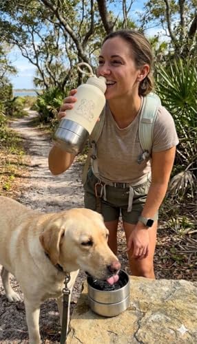 Dog Travel Water Bottle with Bowl – PuppiLovePets 3-in-1 Portable Dog Water Bottle 32oz, Stainless Steel, 2 Detachable Cups, Leak-Proof, BPA-Free – Hiking, Walking & Camping – Ivory - Image 6