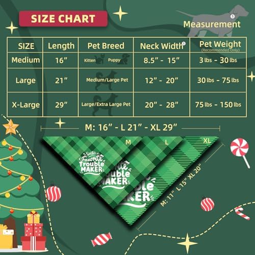 Christmas Dog Bandanas Naughty & Nice List Print - Santa's Favorite Trouble Maker - Pet Holiday Scarf Costume Gift, Green Plaid, Medium & Large Breed, 25-75lbs - Image 3