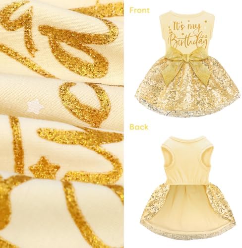 Birthday Dog Dress with Gold Sparkly Sequin Princess Dog Clothes for Small Medium Large Dogs Girls Boys Cats Outfit Apparel - Image 5