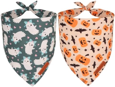 ADOGGYGO Halloween Dog Bandanas Girl Boy, Ghost Pumpkin Dog Scarf, Large by ADOGGYGO
