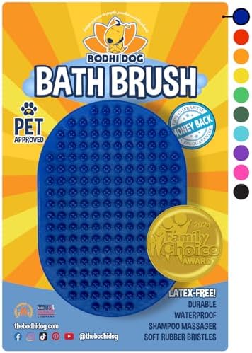 Bodhi Dog Shampoo Brush - Pet Grooming & Bath Supplies for Dogs and Cats - Bath Brush for Long & Short Hair - Premium Scrubber for Shower, Showerhead, Sprayer & Bathing (One Pack, Blue) by BodhiDog