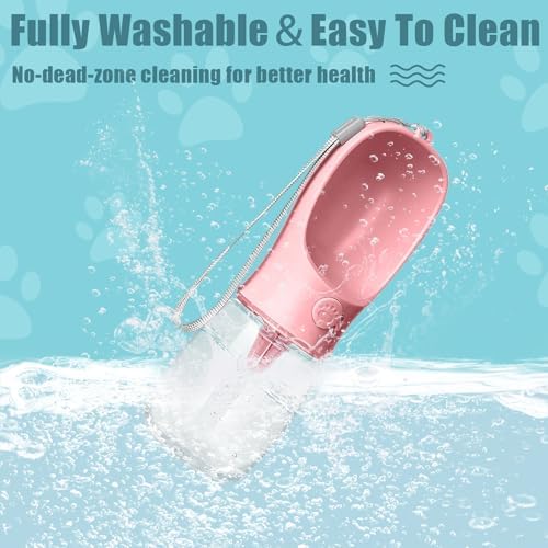 Bestac Portable 2-in-1 Pet Food & Water Feeder Leak-Proof Travel Bowl, Hiking & Walking Pet Water Dispenser (Pink, 350) - Image 5