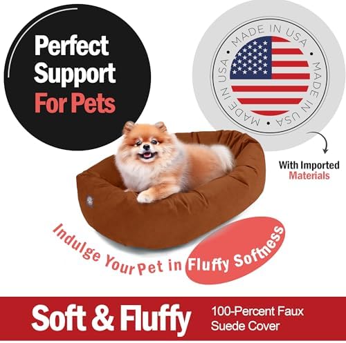 Majestic Pet Suede Shredded Memory Foam Mix Calming Dog Bed Washable - Cozy Soft Round Dog Bed with Spine for Head Support - Fluffy Donut Dog Bed, 24 Inch, Rust - Image 2