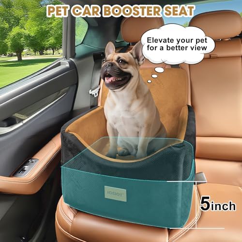 JOEJOY Dog Car Seats for Small Medium Dogs Under 35lbs, Dog Booster Seat with Detachable Washable Cover and Cushion, Memory Foam Pet Car Seat with Safety Belt and Storage Pockets (Brown) - Image 4