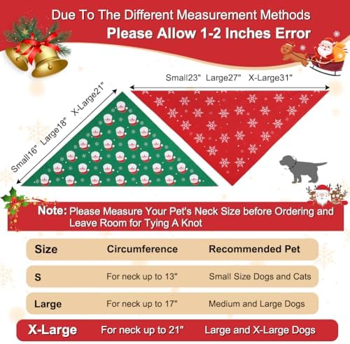 Vivifying Christmas Dog Bandana 2 Pack - Holiday Pet Scarves with Santa & Snowflake Prints, Red and Green Reversible Triangle Dog Bibs for Large & Extra Large Dogs (Size XL) - Image 2
