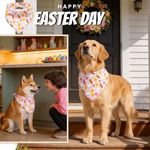 Dog Bandana for Easter Day - Lovely Bunny Carrot Chicken & Daisy Flower Theme, Holiday Pet Costumes Scarf with Adjustable Snap Button, Small to Medium Breeds (5-30lbs) - Image 4