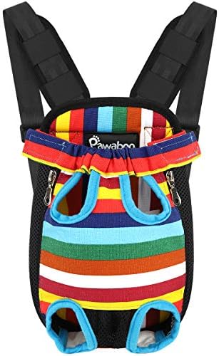 Pawaboo Pet Carrier Backpack, Adjustable Pet Front Cat Dog Carrier Backpack Travel Bag, Legs Out, Easy-Fit for Traveling Hiking Camping for Small Medium Dogs Cats Puppies, Extra Large, Colorful Strips by Pawaboo