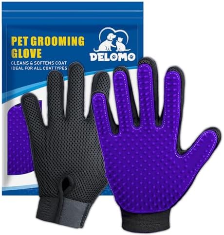 Pet Hair Removal Glove with 255 Silicone Tips for Dogs & Cats,1 Pair Purple by DELOMO