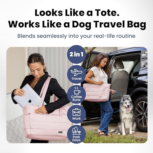 Rubyloo Dog Mom Essentials Bundle - Puffer Tote with Storage Containers (Pink) and 32 oz Water Bottle with Detachable Bowl (Life is Better with Dogs) - Travel Bag and Hydration Set - Image 4