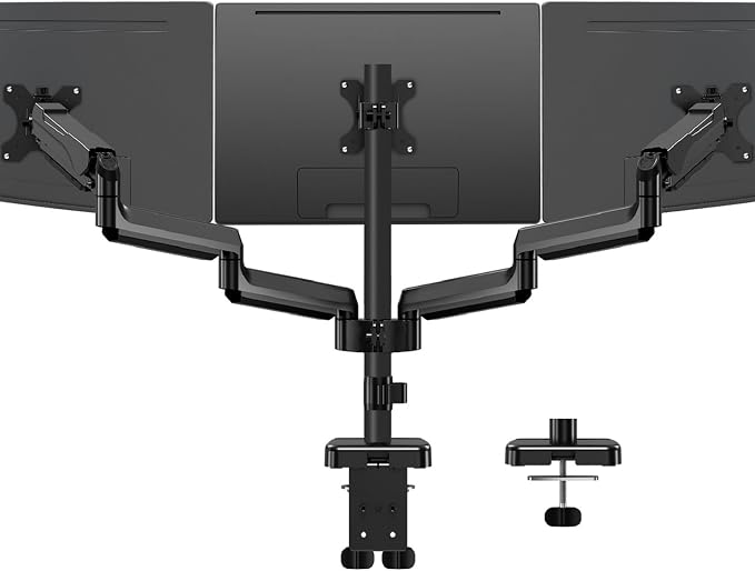 MOUNTUP Triple Monitor Mount for 17-32 inch Screens, Full Motion Triple Monitor Stand, 3 Monitors Desk Mount Holds 4.4-19.8 lbs Each, Clamp & Grommet Mounting, Black by MOUNTUP