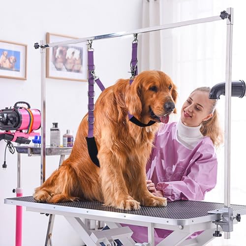 Dog Grooming Belly Strap - Dog Grooming Loops for Table Arm Extender with Clamp Extension Loop Bathing Restraint Leash No Sit Haunch Holder for Small & Medium Dogs Hair Cutting Washing (Purple) - Image 6