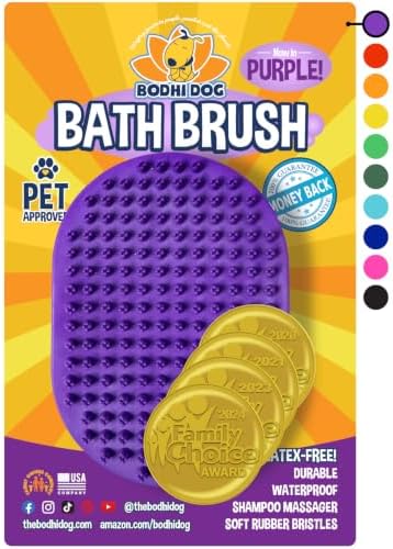Bodhi Dog Shampoo Brush - Pet Grooming & Bath Supplies for Dogs and Cats - Bath Brush for Long & Short Hair - Premium Scrubber for Shower, Showerhead, Sprayer & Bathing (One Pack, Purple) by BodhiDog