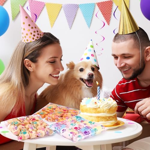 Pasimy 200 Pcs Dog Paw Treat Bags, Clear Self Adhesive Light Blue - Image 5