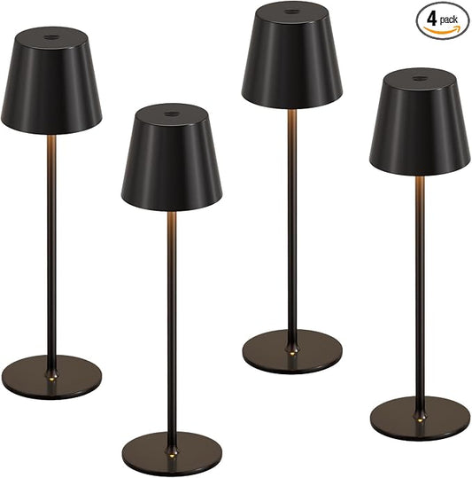 Kakanuo Cordless Table Lamp Rechargeable Black - KK 4 Pack Battery Operated Lamp for Dining Table, 3 Color Stepless Dimming Wireless Lamp for Counter, Outdoor Patio, Touch Control by KakanuoLightings