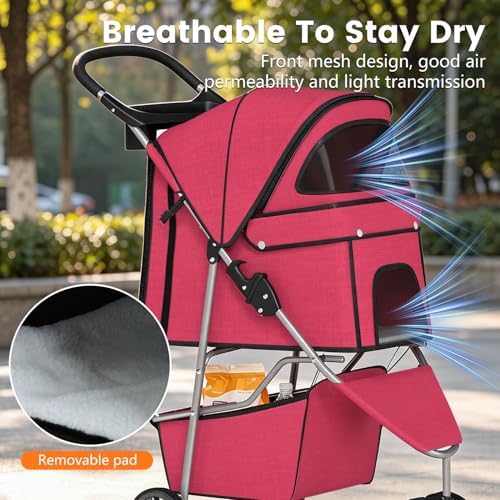 BestPet | 3-Wheel Pet Stroller | Red | Foldable Dog and Cat Stroller - Image 6