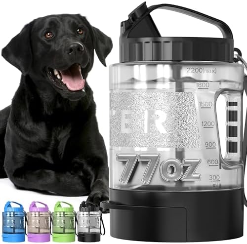 Dog Water Bottle Travel Bowl, 77oz Large Portable Dog Water Bowl Dispenser, Leakproof Pet Drinking Bottle Dispenser for Hiking Camping Walking Travelling Beach Car Trips, BPA Free, Black by lesotcbrand