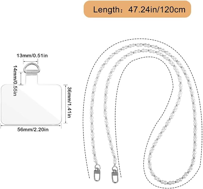Phone Crossbody Chain Cell Phone Lanyard,Universal Leather+Metal Shouder Strap with Phone Tether Patches (V) - Image 2