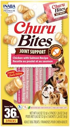 INABA Churu Bites Joint Support for Dog, Functional Lickable Dog Treat with Taurine & Green Tea Extract, 1.26oz Each, 18 Tubes Total, Chicken with Salmon Recipe by INABA