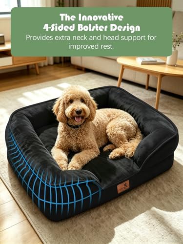 Spotted Play Orthopedic Dog Bed with Sides - Sofa Beds for Extra Large Dogs, Supportive Foam Pet Couch Bed with Washable Removable Cover, Waterproof Lining and Non-Slip Bottom, Black - XL - Image 5