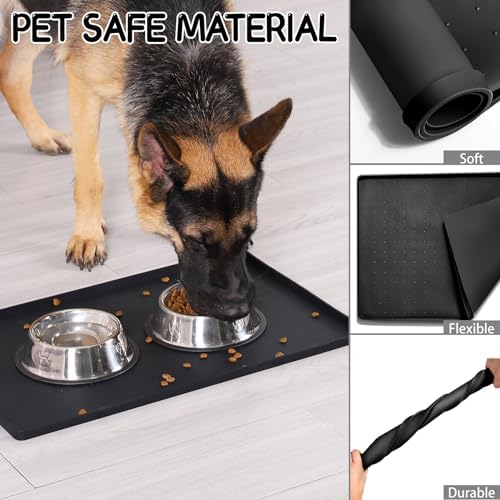 MateeyLife Silicone Cat & Dog Food Mat for Floors Waterproof, Anti-Slip Dog Bowl Mats for Food and Water, Pet Feeding Mats with Lip to Prevent Spills, Pet Placemat for Messy Drinkers to Protect Floors - Image 5