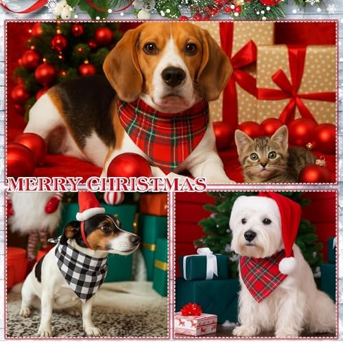 Weewooday 50 Pcs Christmas Red and Green Plaid Dog Bandanas Bulk for Large - Image 4
