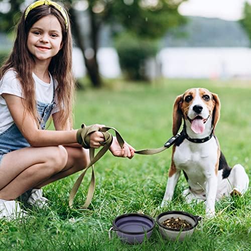 Dog Bowl Pet Collapsible Bowls, 2 Pack Collapsible Dog Water Bowls for Cats Dogs, Portable Pet Feeding Watering Dish for Walking Parking Traveling with 2 Carabiners (Small, Purple & Concrete Gray) - Image 3