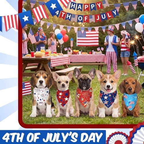 Weewooday 50 Pcs 4th of July Dog Bandanas Bulk for 1776 Patriotic 250th Anniversary Star Red White and Blue Independence Day Flag Scarf for Small Medium Large Outfit(Star, 19.7 x 13.8 x 13.8 Inch) - Image 6